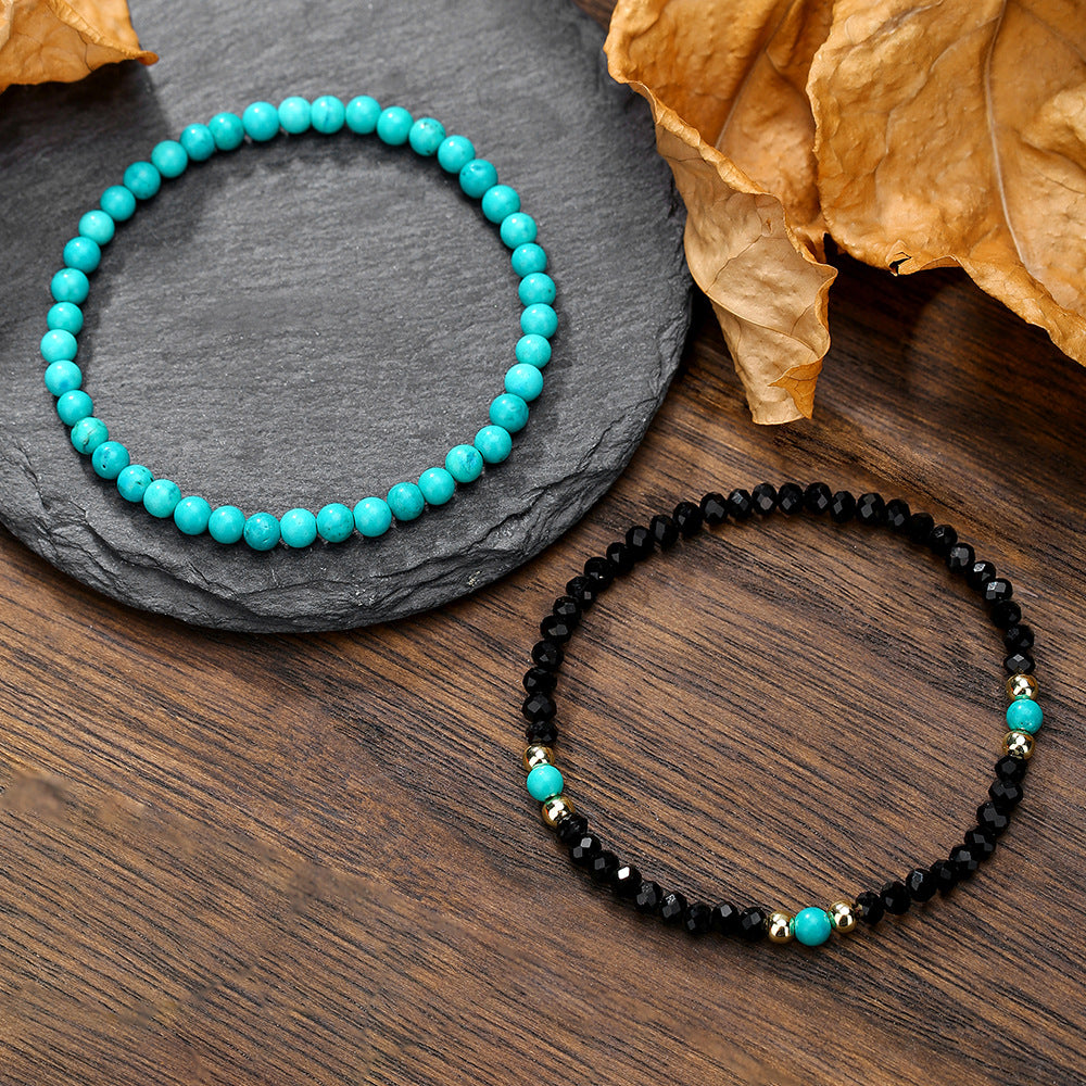 Bohemian Minimalist Natural Stone and Brass Beaded Stretch Bracelet for Unisex