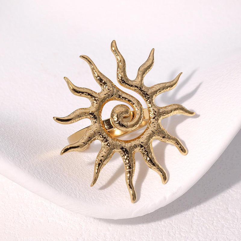 Minimalist Geometric Open Sun Ring in Stainless Steel with 18K Gold Plating for Women