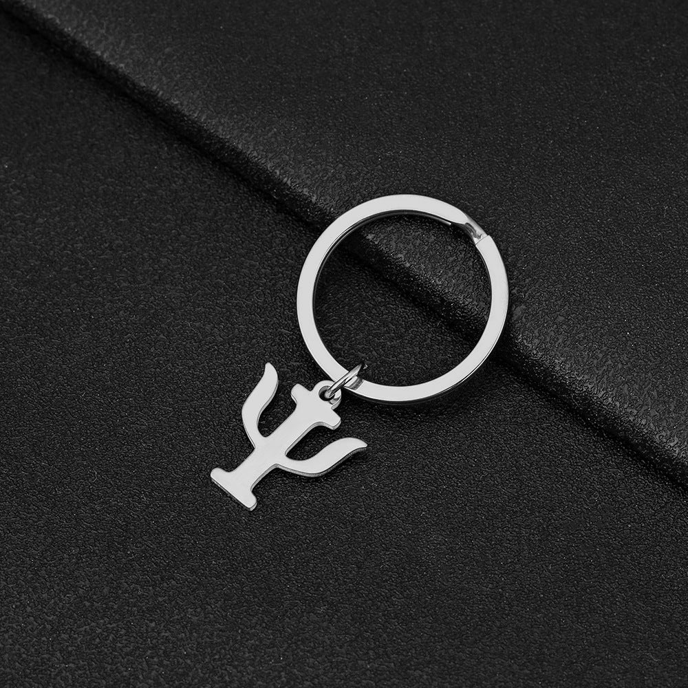 Llavero con colgante minimalista con el símbolo PSI de acero inoxidable para hombres y mujeres