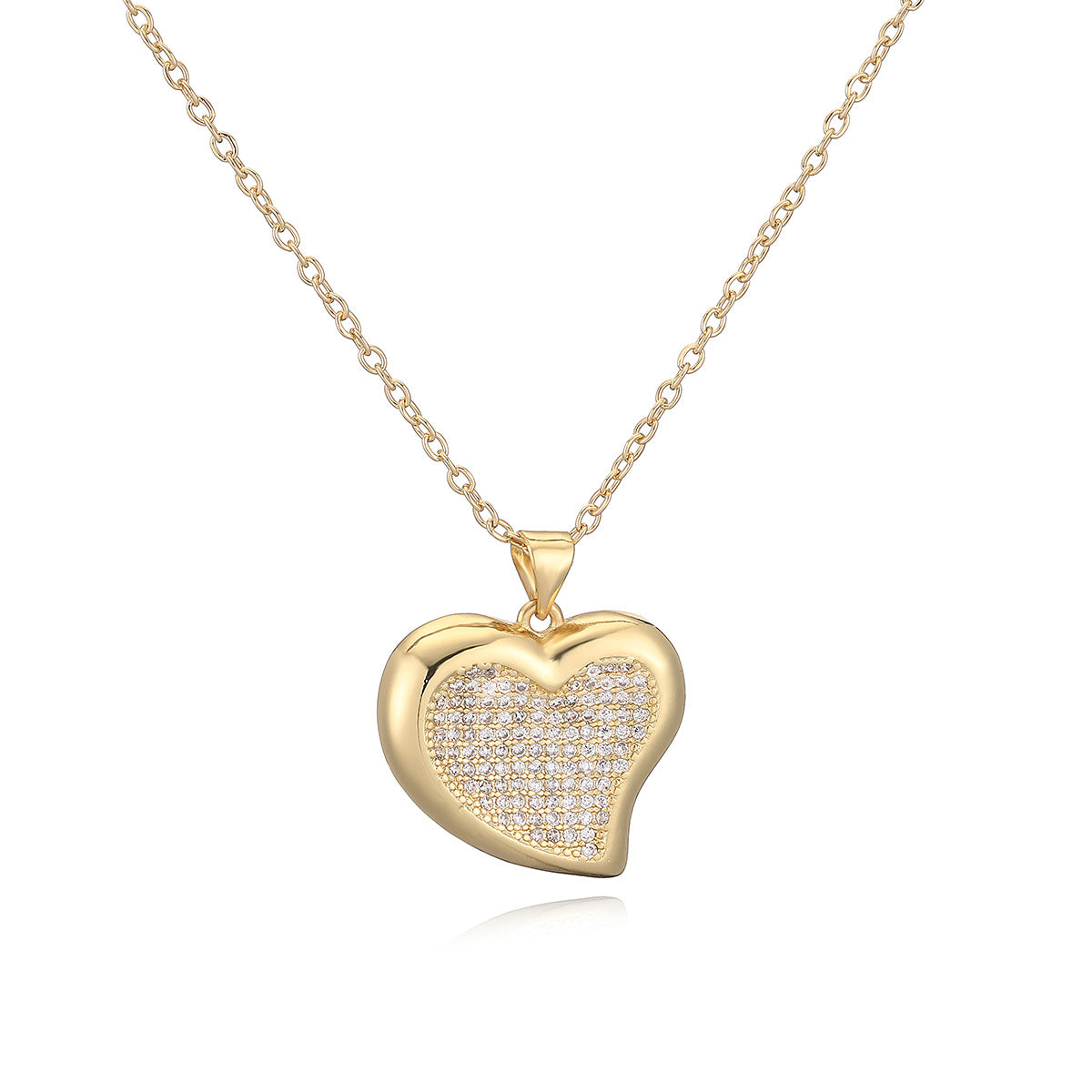 Minimalist 18K Gold Plated Brass Heart Cubic Zirconia Pendant Necklace for Women