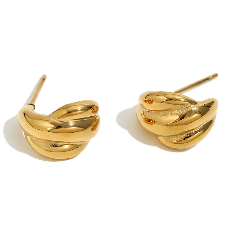 Fashionable Minimalist Geometric Stainless Steel 18K Gold Plated Pumpkin Stripe Stud Earrings for Women