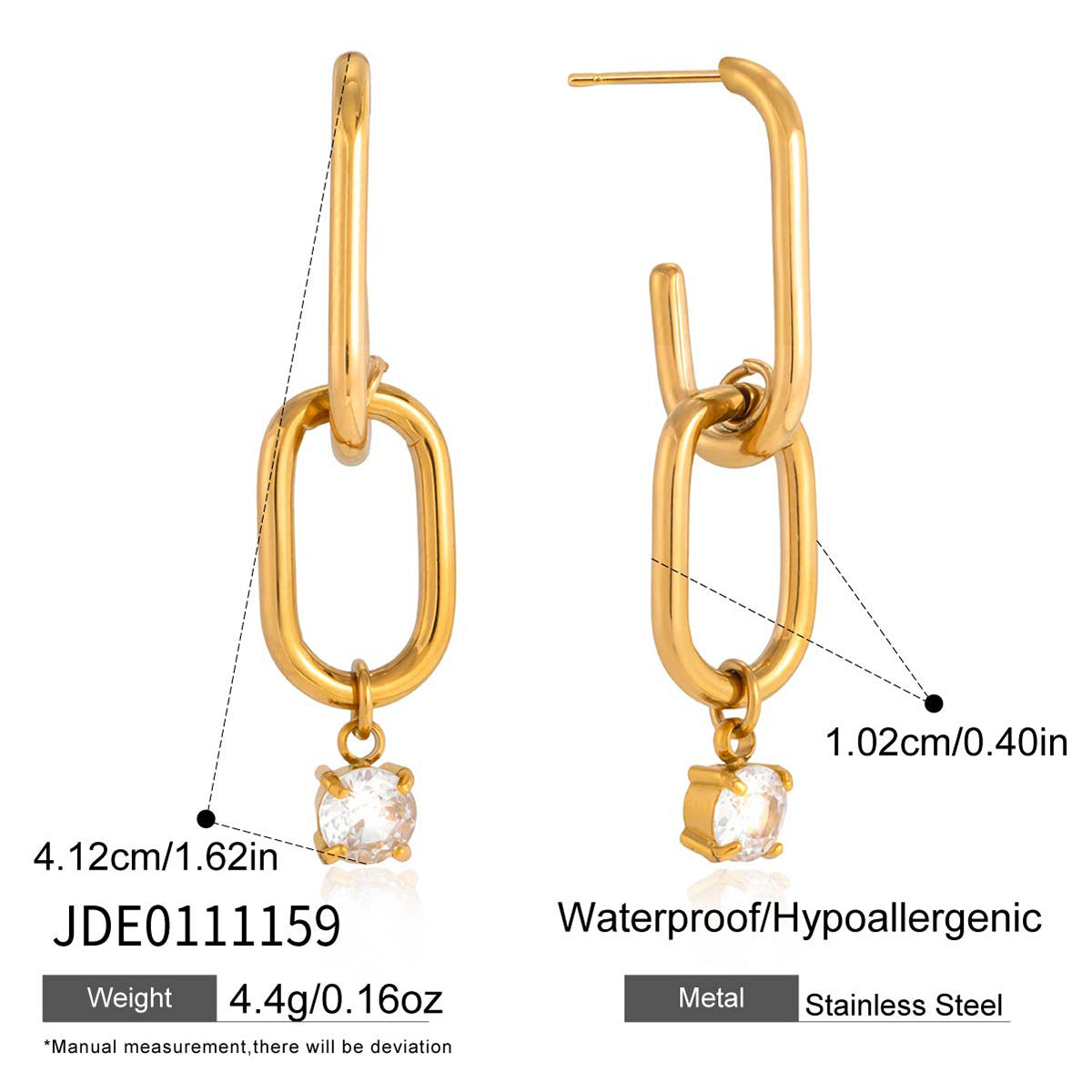 Minimalist Elegant Geometric Stainless Steel Plated Cubic Zirconia Earrings for Women