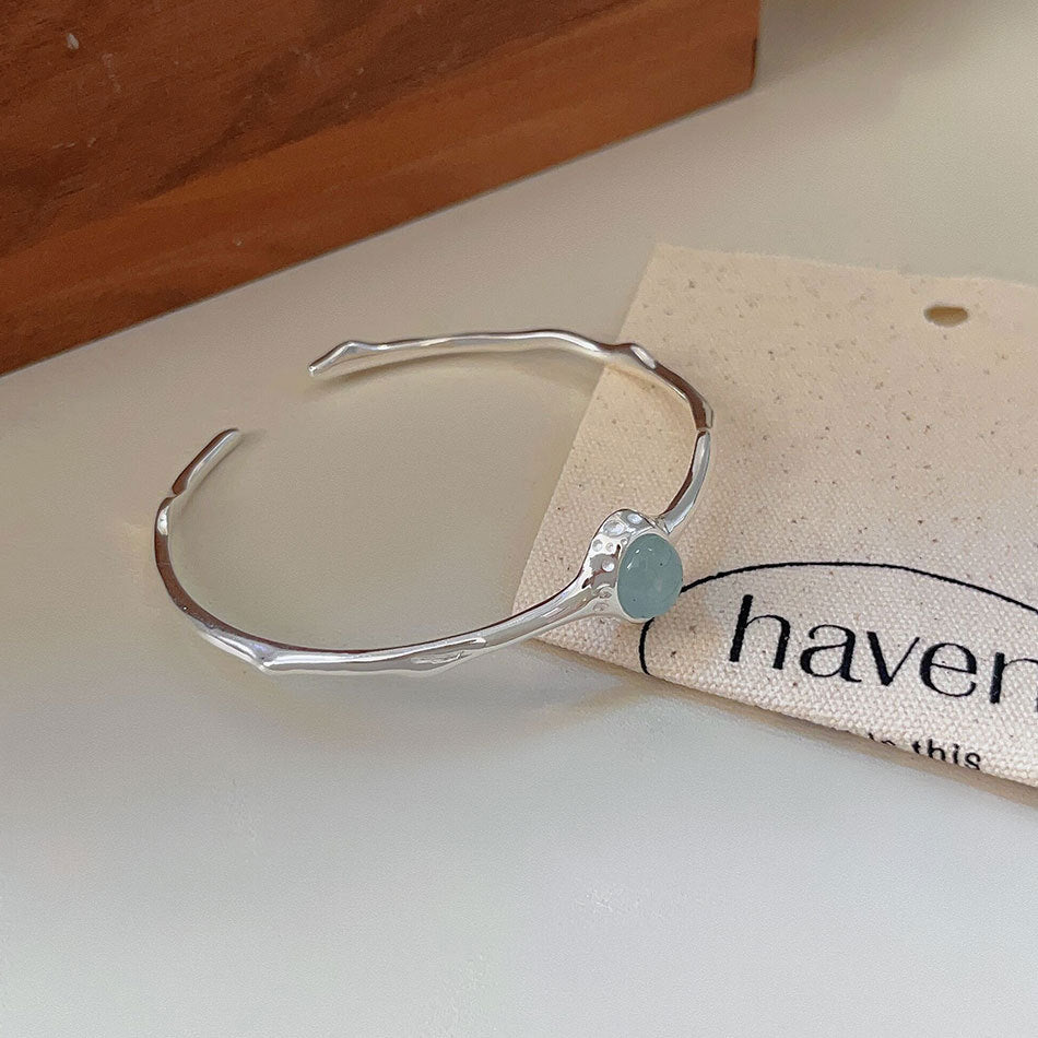 Pulsera de Plata de Ley 925 Minimalista con Cristal Ovalado Irregular