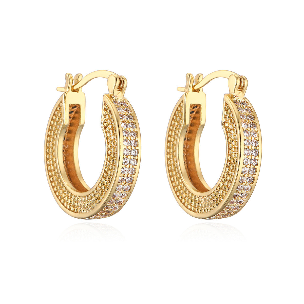 Orecchini geometrici minimalisti in rame con placcatura in oro vero e intarsio di zirconi per donna