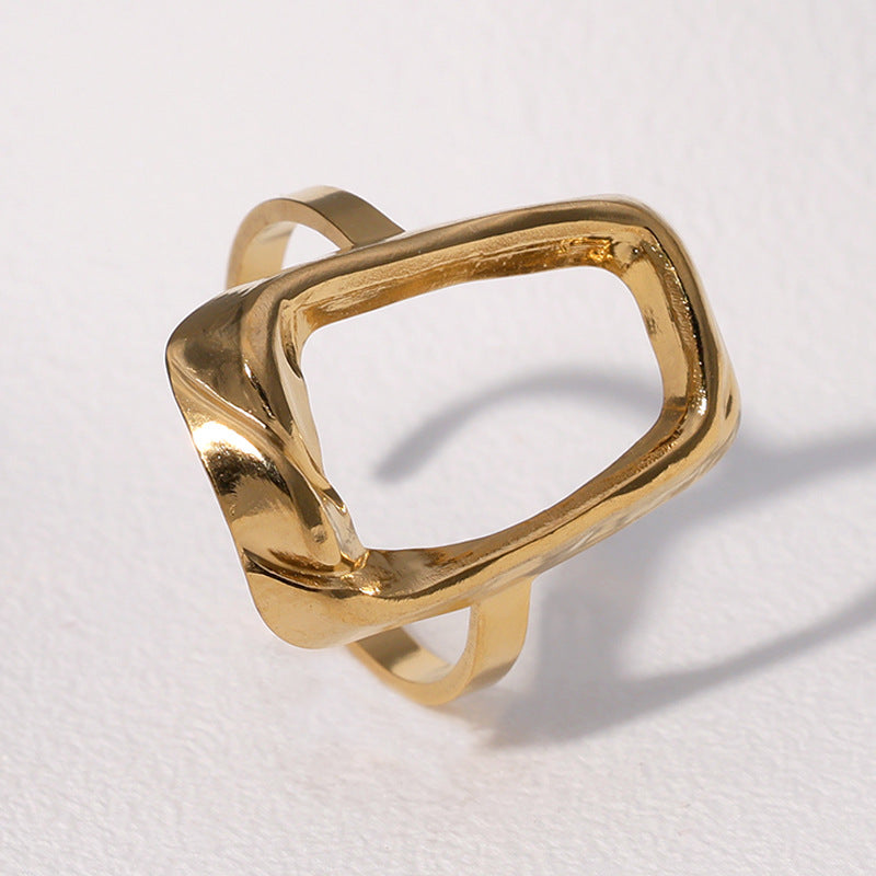 Anello Aperto Quadrato Geometrico Minimalista Placcato Oro 18K in Acciaio Inossidabile, Gioielli di Moda per Donna