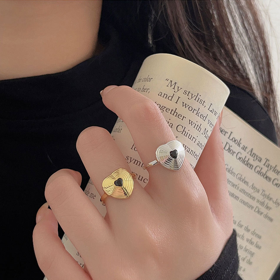 Minimalist Heart-Shaped 925 Sterling Silver Ring with Beveled Square Detail for Women