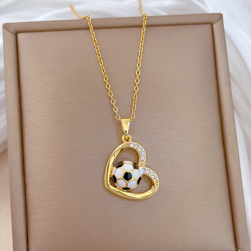 Sweet Luxury Heart Drip Oil Rhinestone Pendant Necklace Titanium Steel Cable Chain