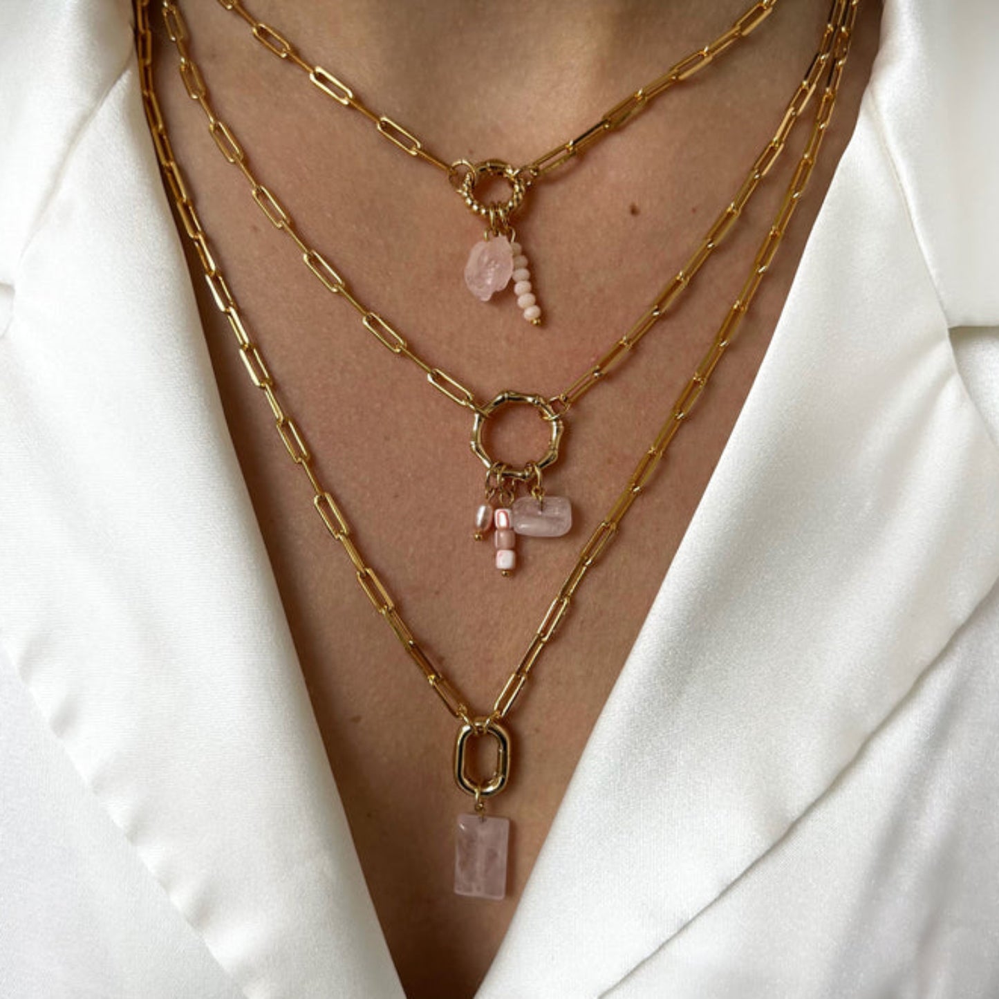 Minimalist Gold Plated Brass Geometric Heart Round Square Pendant Necklace