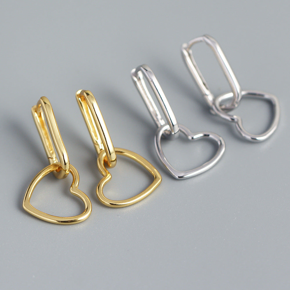 Orecchini a perno da donna in argento sterling S925, a forma di cuore geometrico minimalista, con finitura placcata