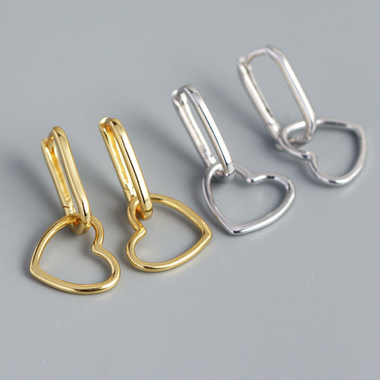 Orecchini a perno da donna in argento sterling S925, a forma di cuore geometrico minimalista, con finitura placcata