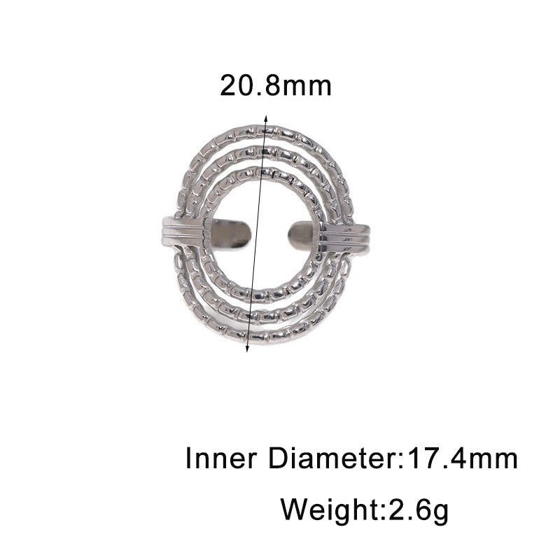 Elegant Minimalist Geometric Round Textured 18K Gold Plated Stainless Steel Open Ring for Women