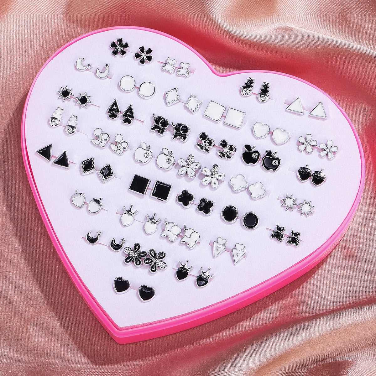 Sweet Cartoon Fruit and Geometric Heart Resin Stud Earrings Set with Stainless Steel Posts for Women