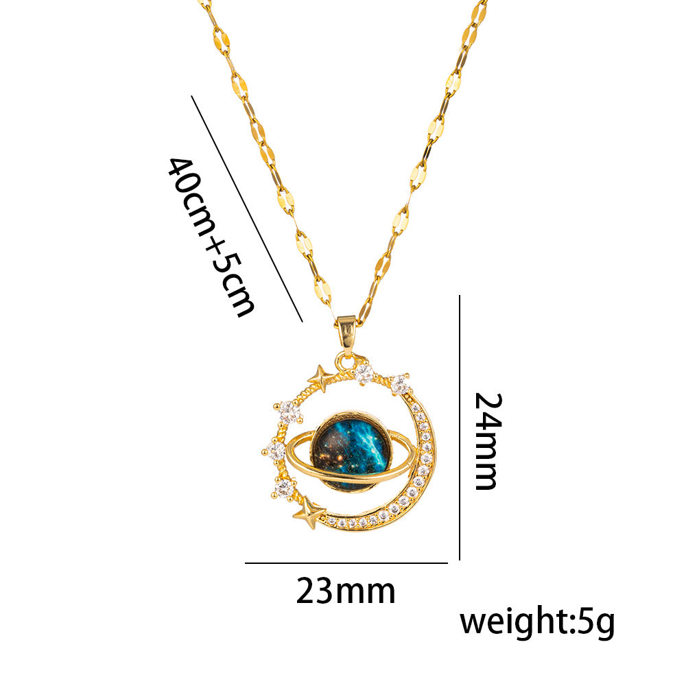 Light Luxury Geometric Starry Sky Pendant Necklace for Women Titanium Steel with Rhinestone Inlay O-Chain