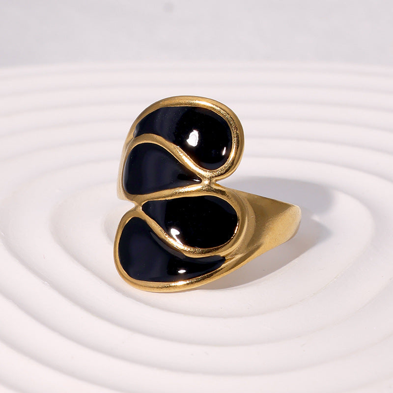 Anello geometrico minimalista placcato in acciaio inossidabile da donna con fascia aperta regolabile e finitura color oro 18K