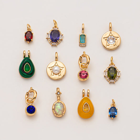 Vintage Geometric Stainless Steel PVD Gold Plated DIY Charm Bar Necklace with 12 Birthstones