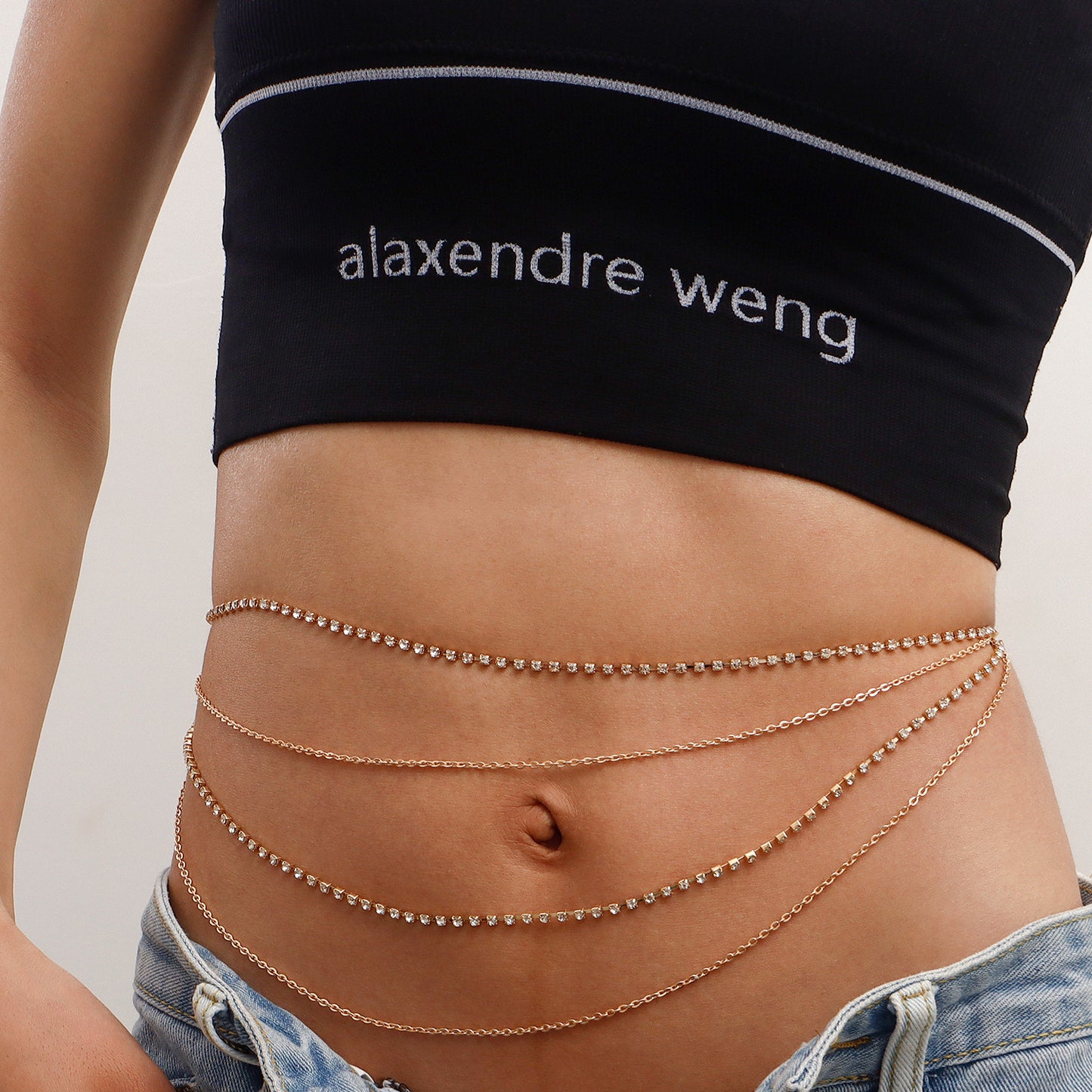 Punk Geometric Metal Body Chain for Women with Rhinestone Accents Vintage Style Waist Chain