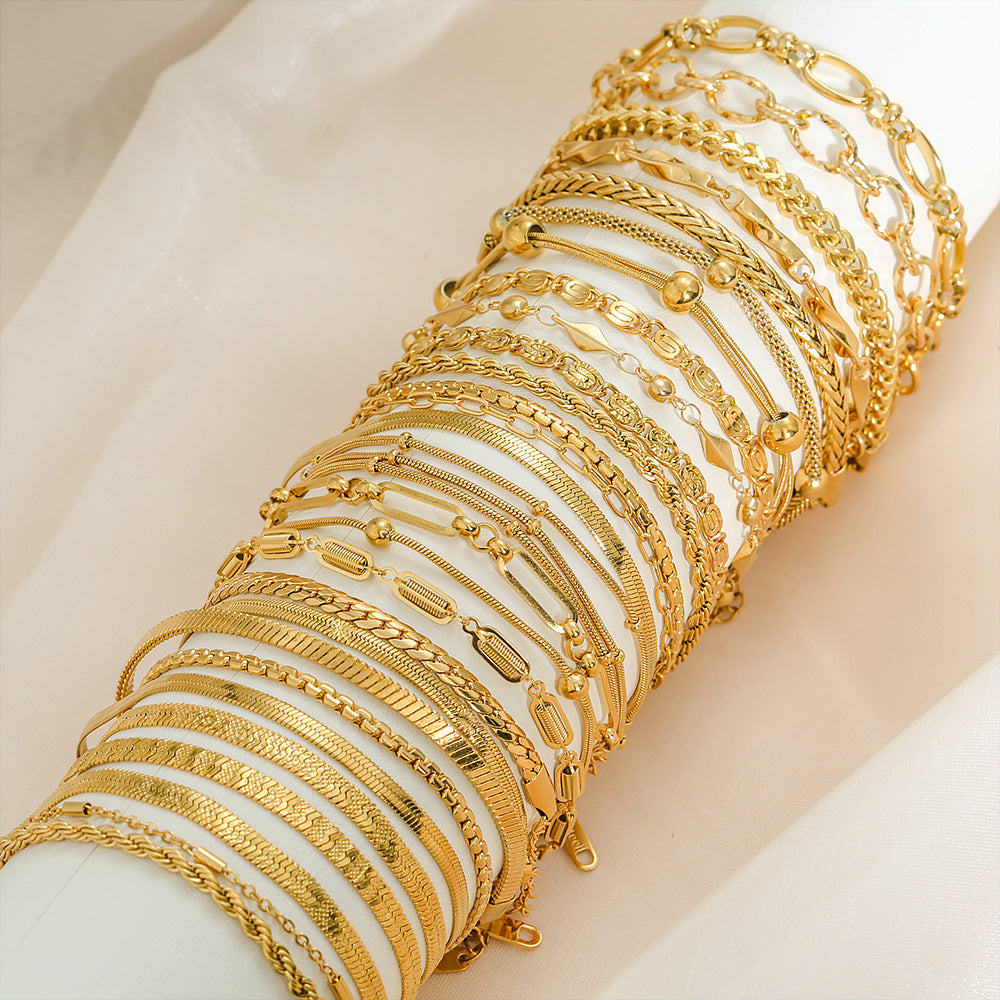 Bracciale Minimalista in Acciaio al Titanio da Donna con Placcatura in Oro 18K, Design a Catena Semplice, Set di Gioielli Versatili per Tutti i Giorni