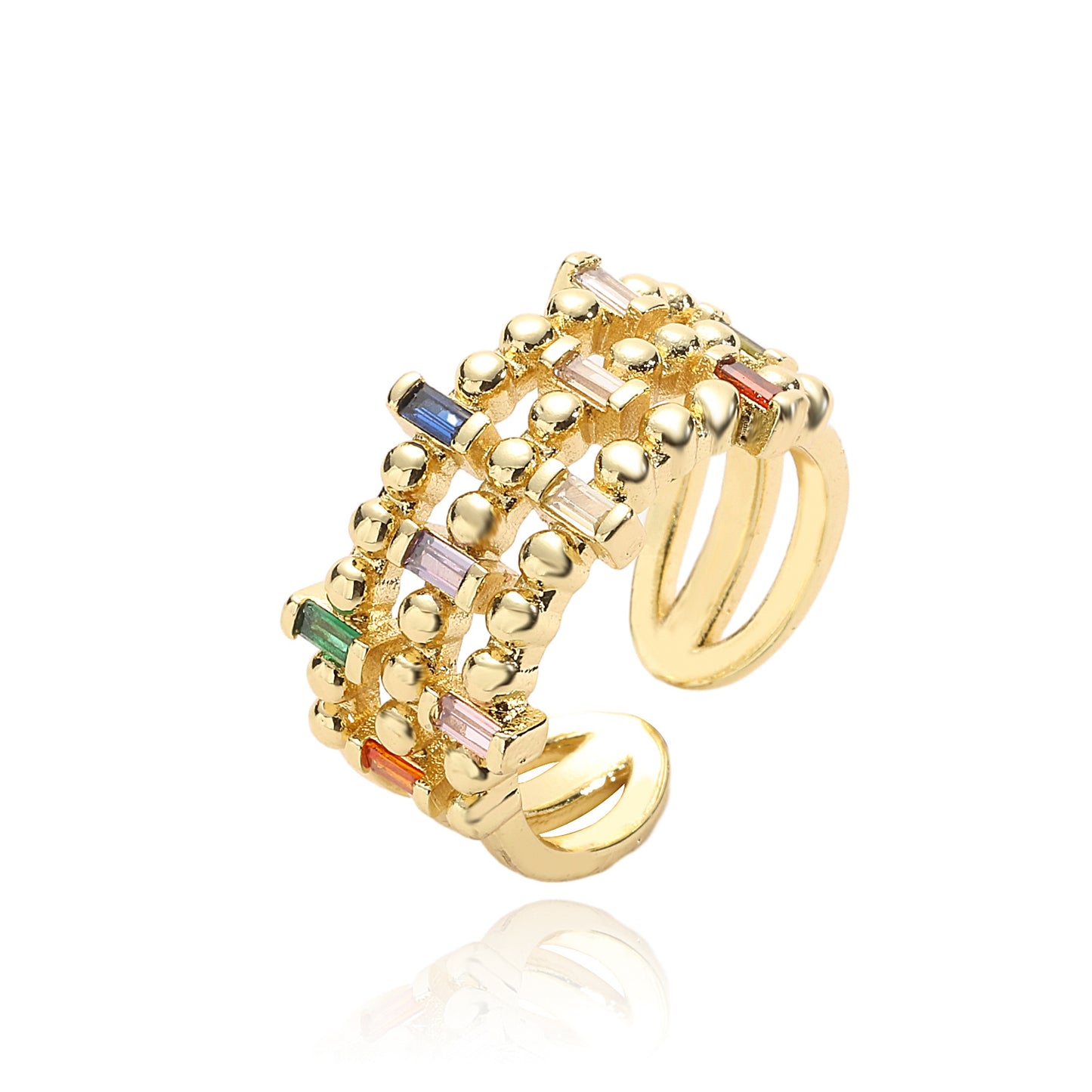 Minimalist Geometric Wide Open Ring for Women Made of Brass with Real Gold Plating and Zircon Inlay