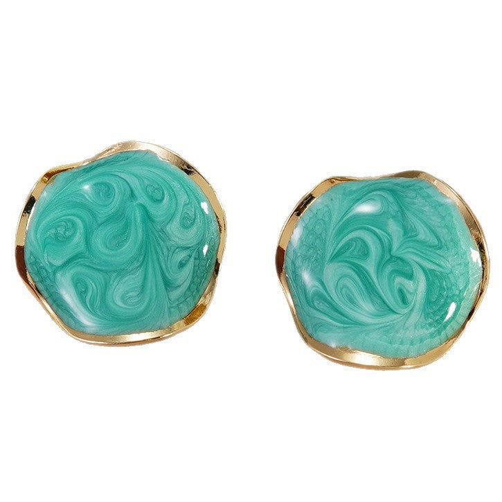 Sweet Irregular Round Drip Oil Stainless Steel Earrings