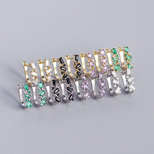 Pendientes de aro geométricos minimalistas vintage de plata de ley 925 con forma de U y circonita cúbica para mujer