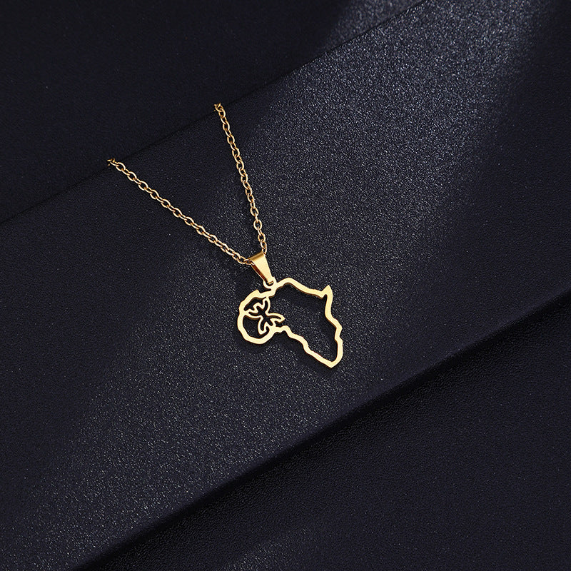 Collar con Colgante de Mapa Geométrico Africano Estilo Tribal Bereber en Acero Inoxidable con Acabado Chapado para Unisex