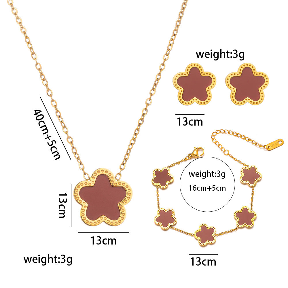 Collana da Donna Elegante con Ciondolo a Fiore di Prugna in Acciaio al Titanio con Finitura Placcata Sottovuoto