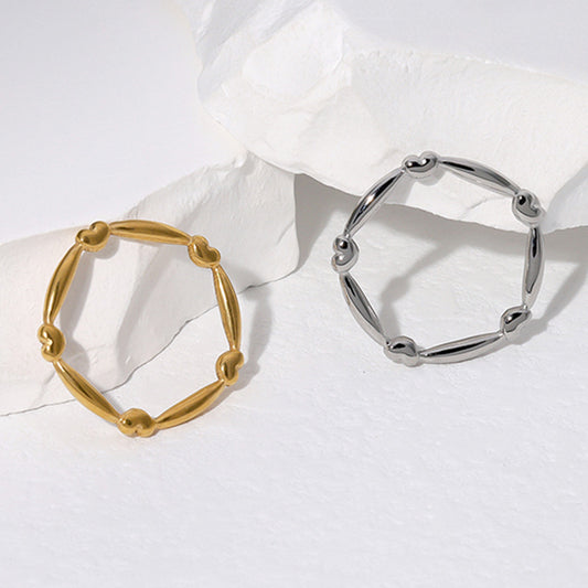 Dulce Anillo Minimalista de Acero Inoxidable con Forma de Corazón y Acabado Galvanizado para Mujer