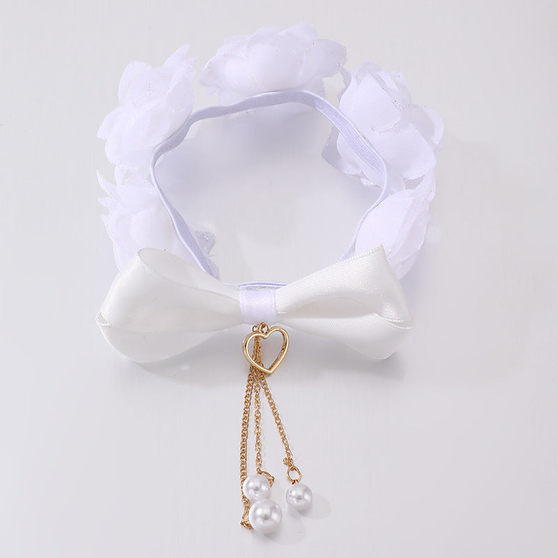 Fermacapelli per Bambini con Fiocco a Forma di Fiore Bianco, Perle, Nappina e Decorazione 3D