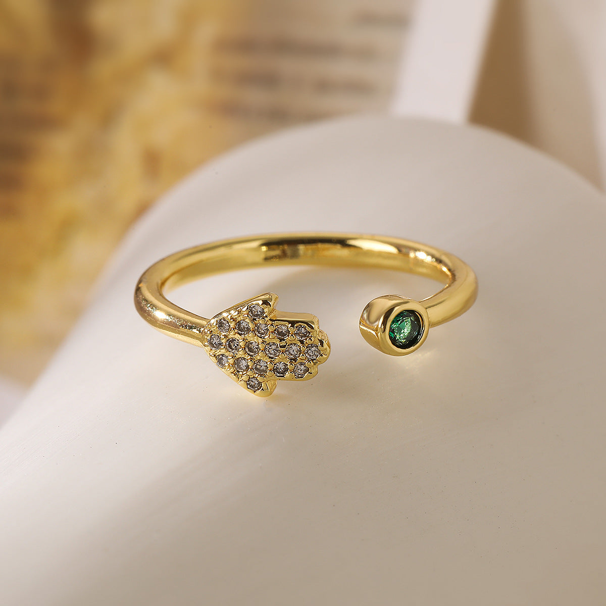 Minimalist Geometric Copper Ring for Women with Micro-Pave Zirconia Accents Adjustable Open Band