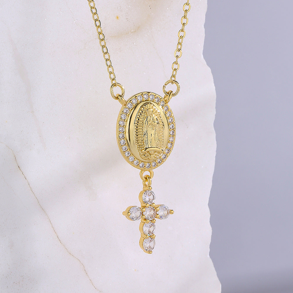 18K Gold Plated Brass Geometric Pendant Necklace with Cubic Zirconia for Women
