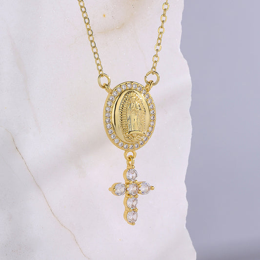 18K Gold Plated Brass Geometric Pendant Necklace with Cubic Zirconia for Women
