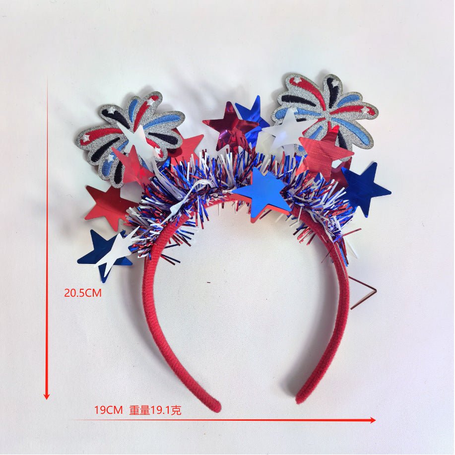Fascia in Tessuto Ricamata a Righe Patriotiche Rosse Bianche Blu con Fuochi d'Artificio per la Festa dell'Indipendenza