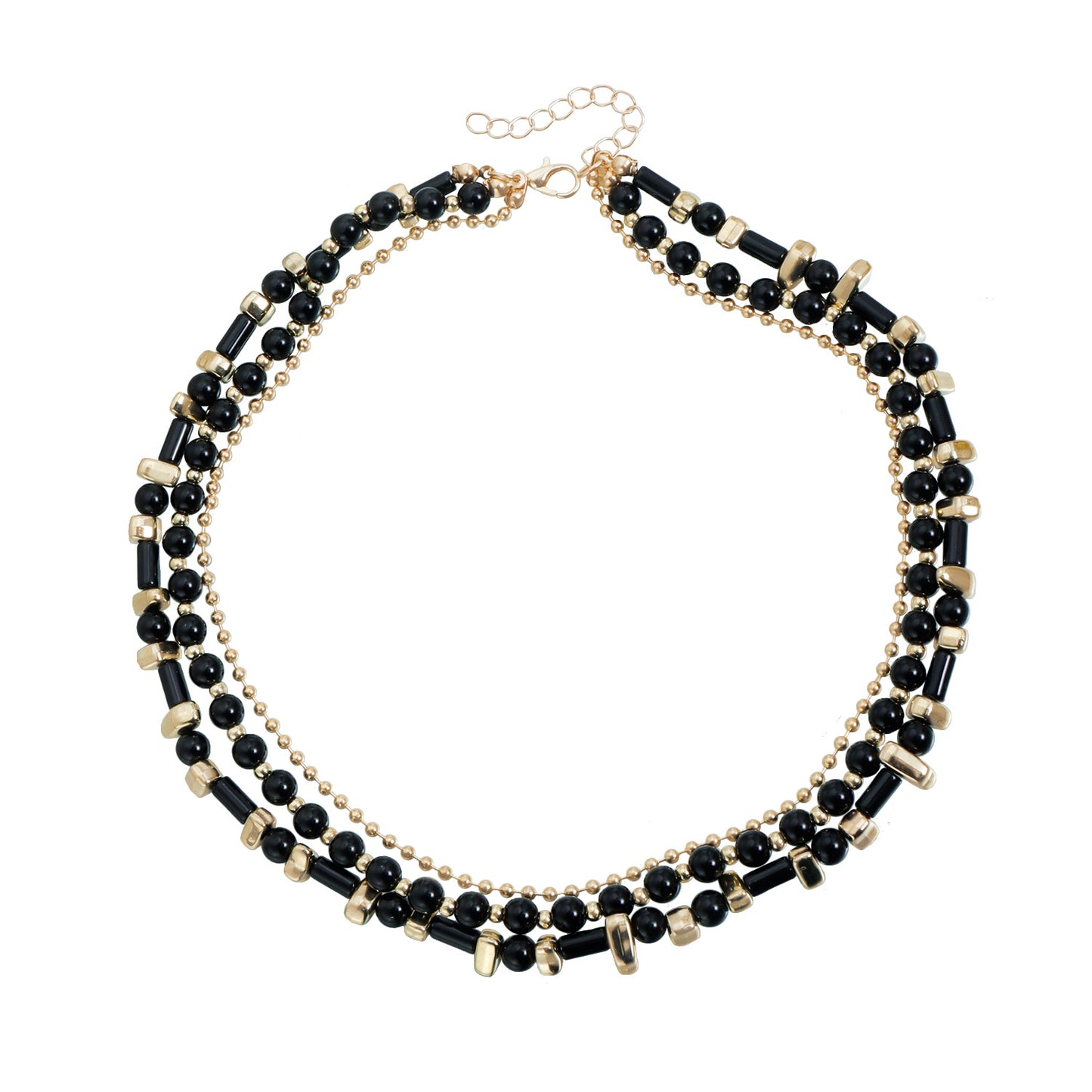 Vintage Black Gold Geometric Heart Alloy Layered Necklace for Women