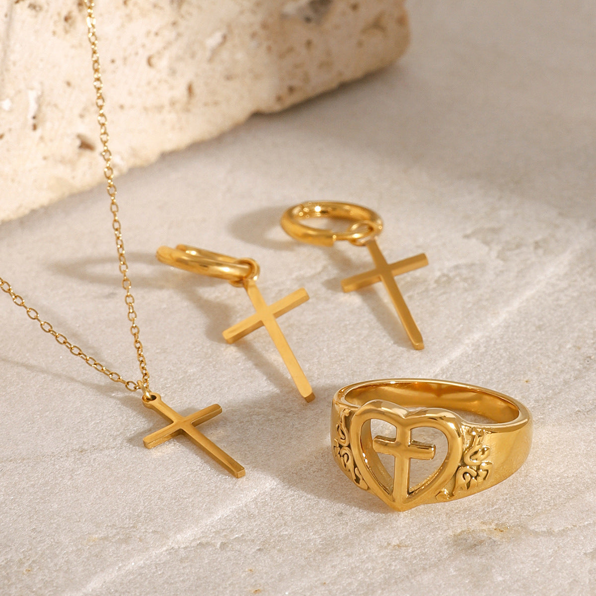 18K Gold Plated Stainless Steel Cross Geometric Pendant Necklace for Women