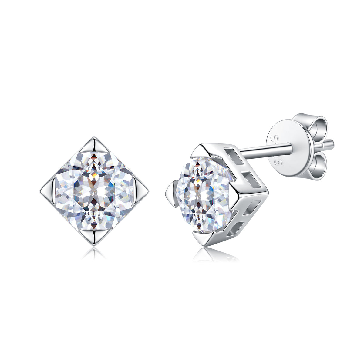 Sweet Luxury Geometric Octagon 925 Sterling Silver Moissanite Inlaid Earrings for Women