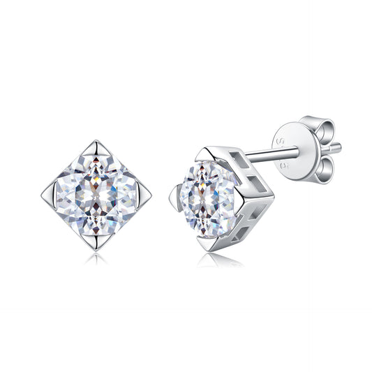 Sweet Luxury Geometric Octagon 925 Sterling Silver Moissanite Inlaid Earrings for Women