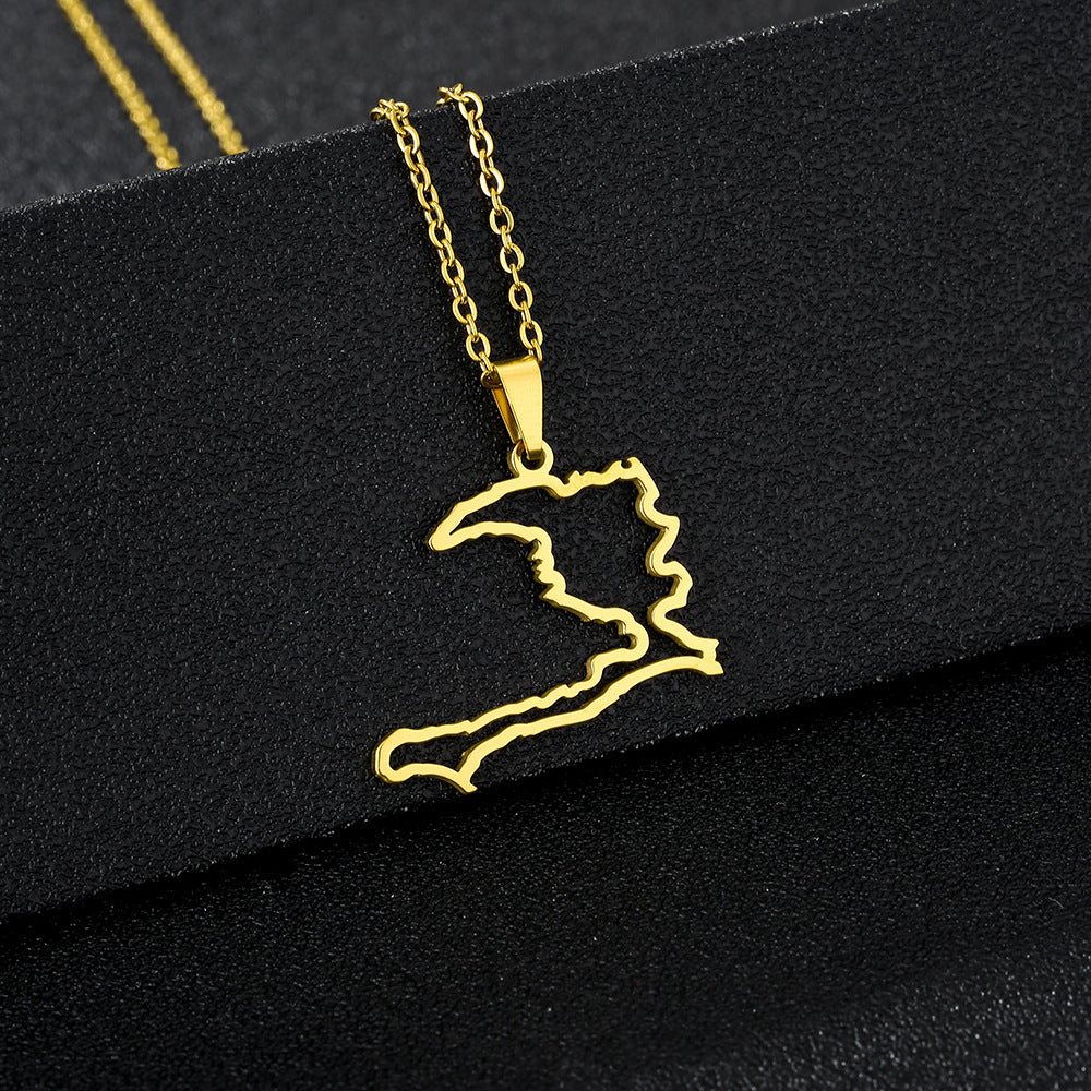 Fashion Geometric Titanium Steel Pendant Necklace with Enamel Finish for Unisex, O-Chain Style
