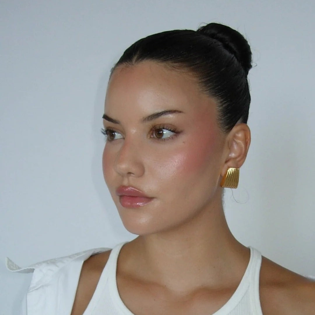Minimalist 18K Gold Plated Stainless Steel Striped Trapezoid Earrings Geometric Line Design Women Jewelry