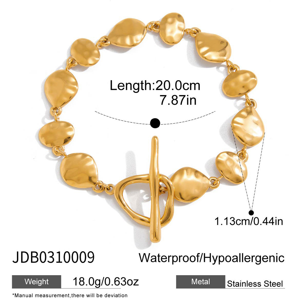 Luxury Oval Geometric Gold Plated Stainless Steel Bracelet for Women