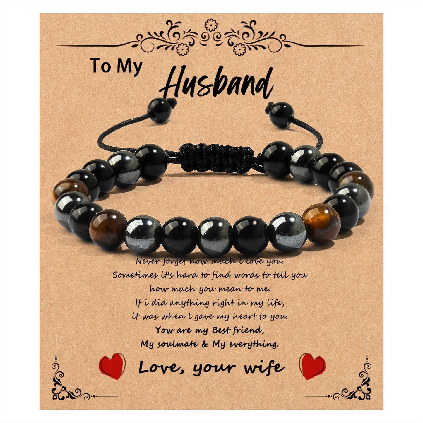 Handmade Geometric Tiger's Eye Obsidian Hematite Bracelet for Men and Women