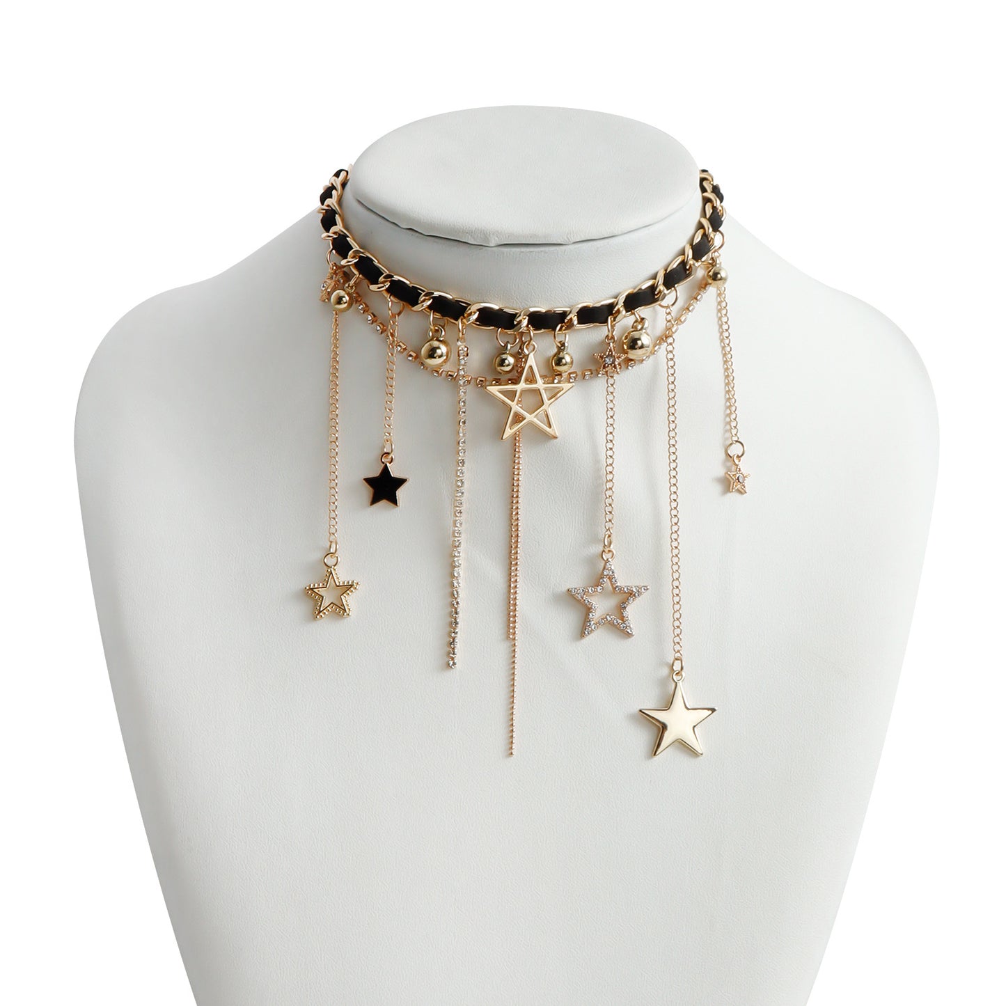 Fashionable Minimalist Star-Shaped Alloy Pendant Choker Necklace for Women with Rhinestone Accents and Plated Finish
