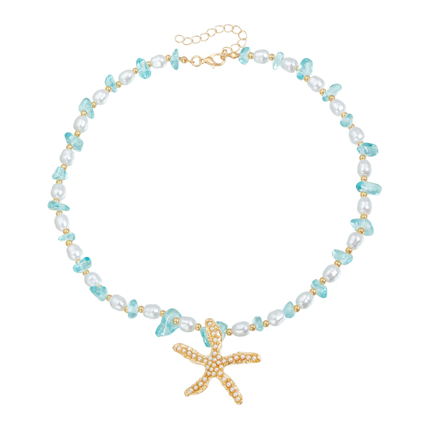 Minimalist Starfish Pendant Necklace in Zinc Alloy with Rhinestone Inlay on Delicate Choker Chain for Women
