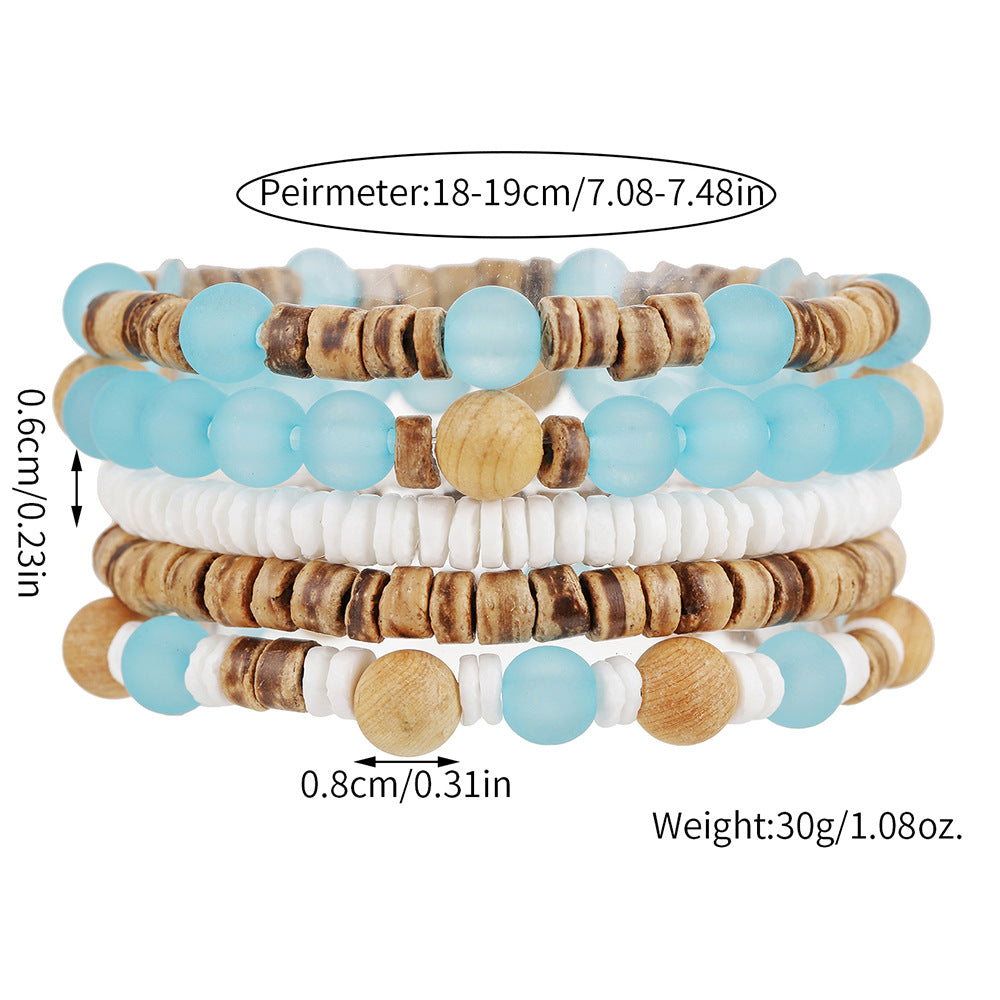Bohemian Round Wood and Shell Beaded Bracelet