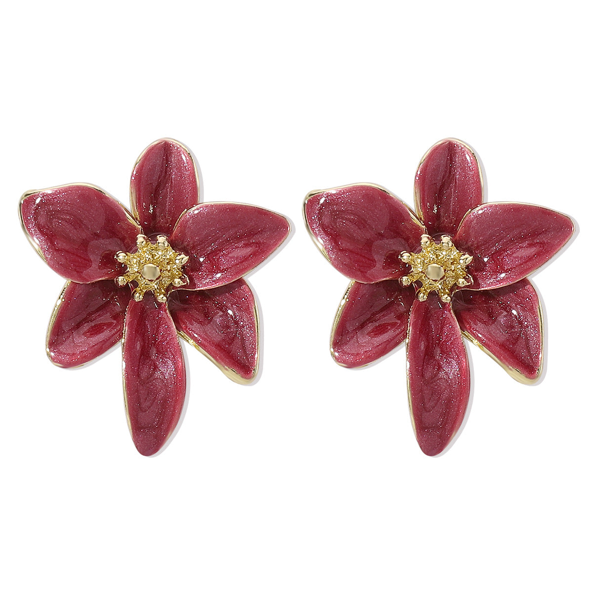 Aretes Minimalistas de Aleación Esmaltados con Diseño Floral y Acabado de Esmalte de Colores para Mujer