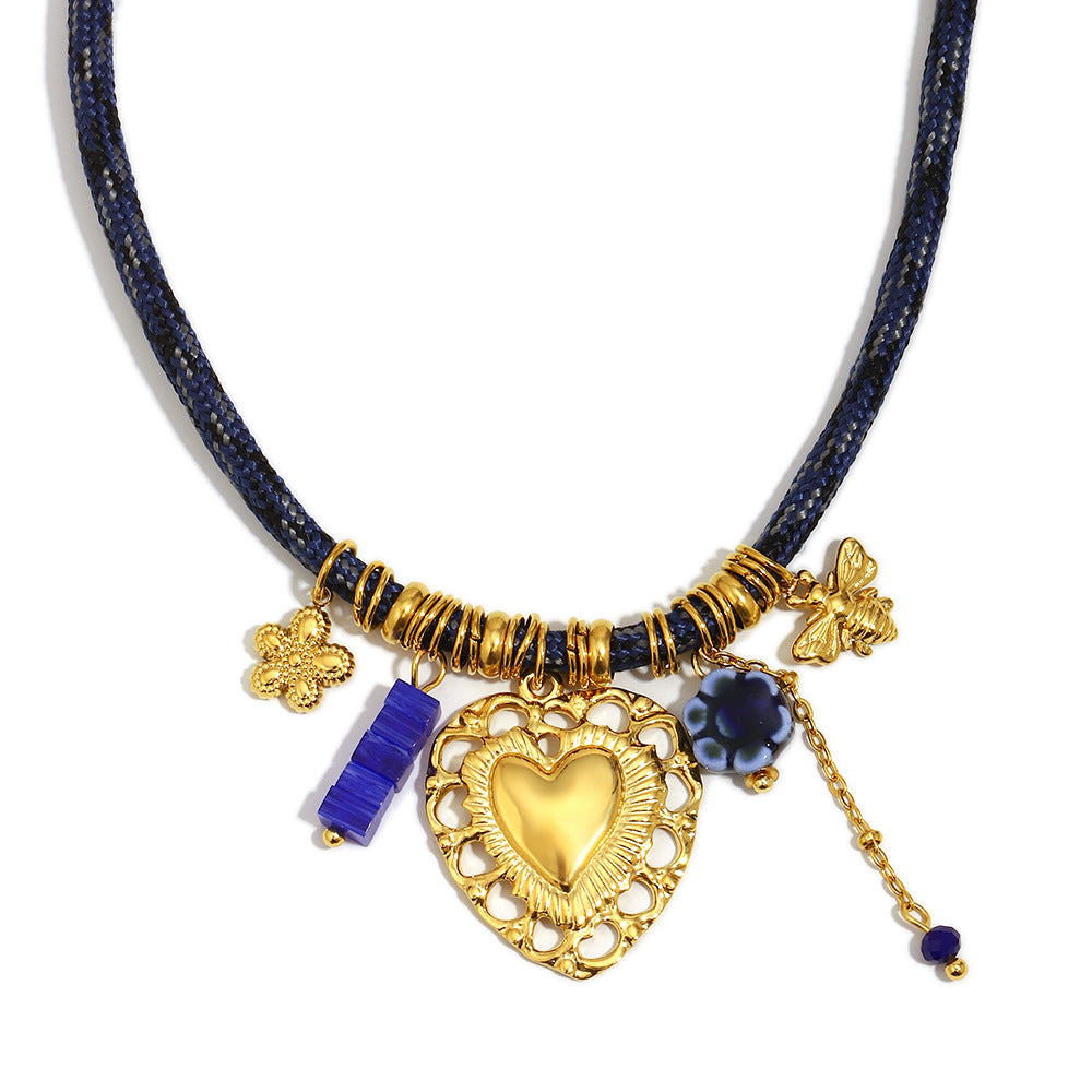 Luxury Vintage Style Hollow Heart Pendant Necklace in Stainless Steel with 18K Gold Plating