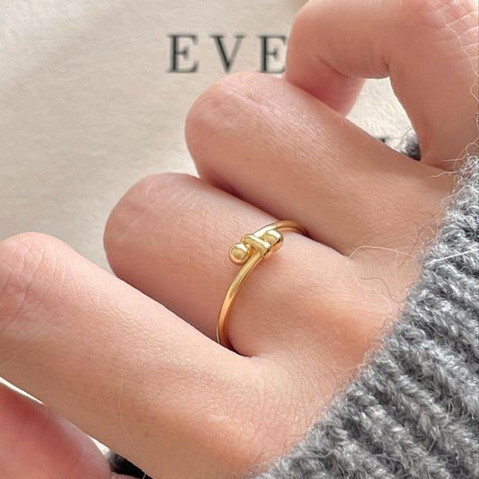 Anillo abierto de lazo geométrico de plata de ley 925 minimalista y dulce para mujer