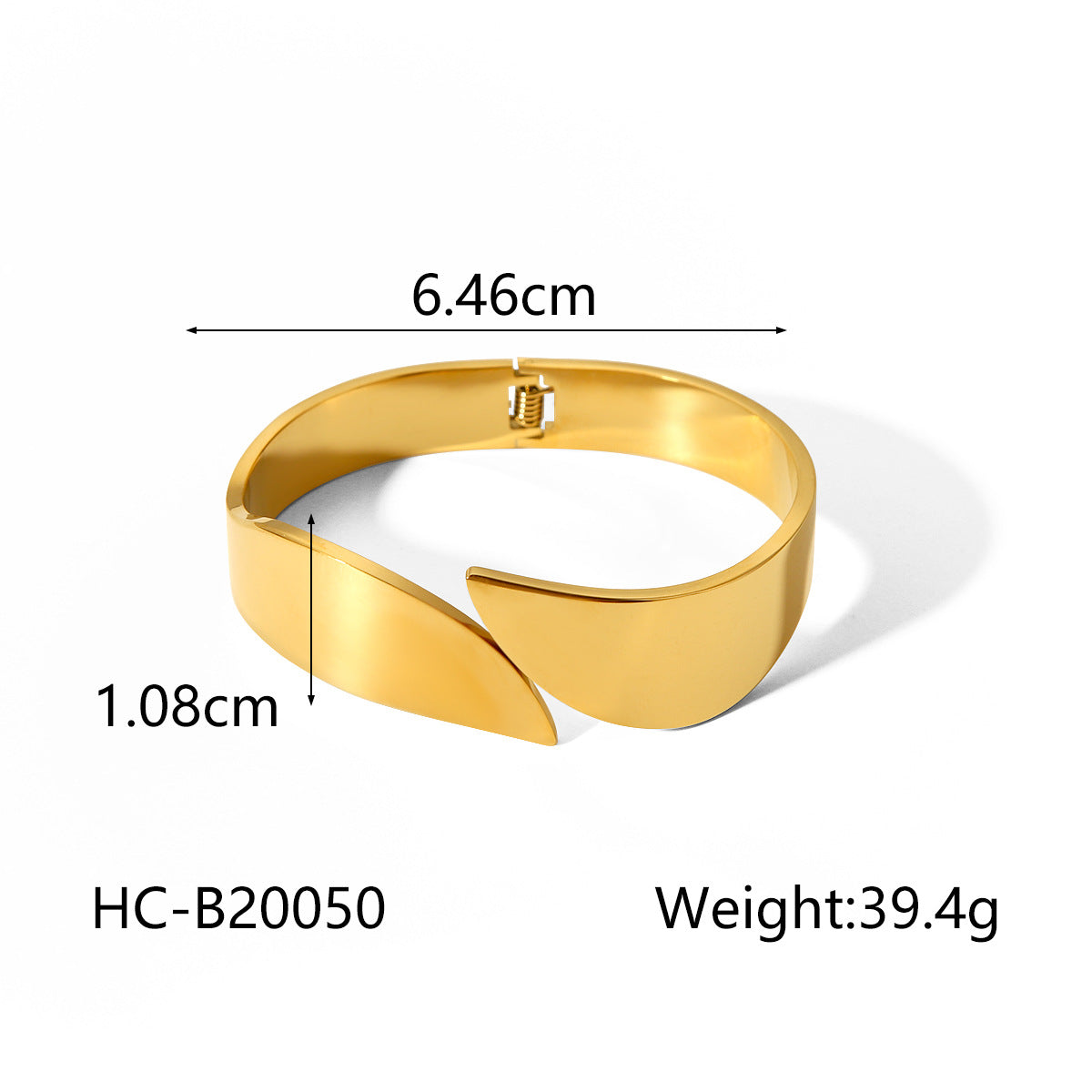 Bracciale rigido aperto minimalista da donna in acciaio inossidabile a larghezza ampia con finitura lucida