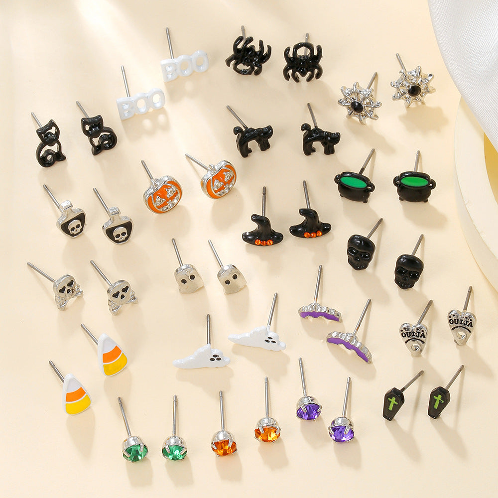 Cartoon Animal Alloy Plated Earrings for Women Halloween Pumpkin Ghost Cat Spider Eye Design