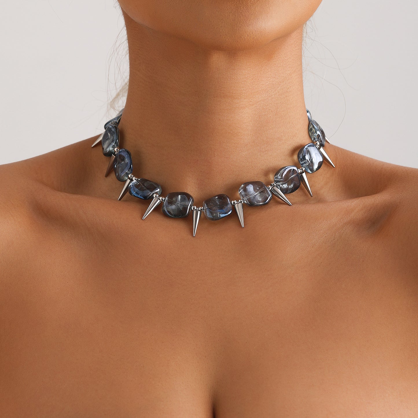 Geometric U-Shaped Rhinestone Stainless Steel Clavicle Necklace for Women with Plated Finish