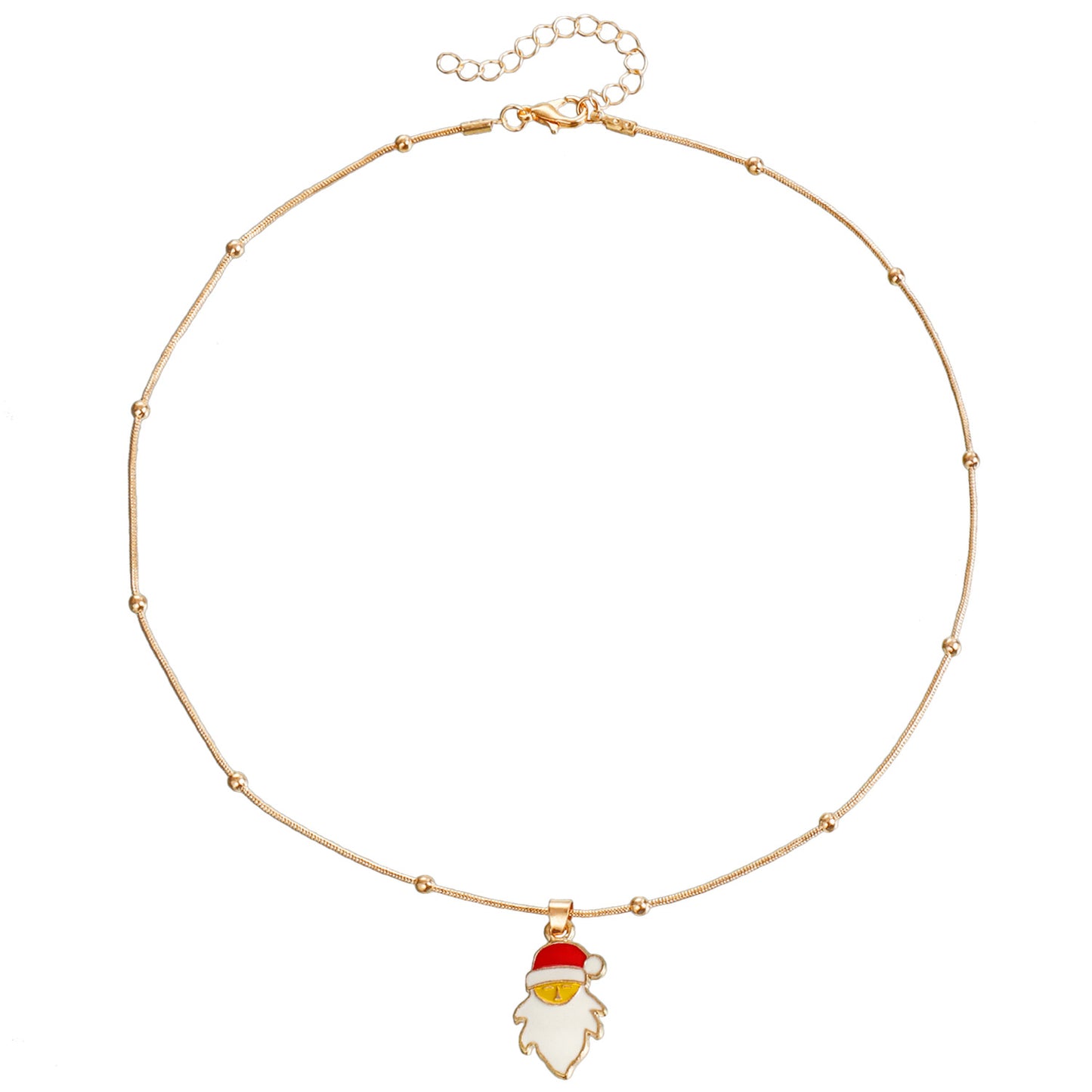 Vintage Christmas Necklace for Women with Geometric Pendant, Electroplated Metal Choker Chain, Santa and Snowflake Enamel Design
